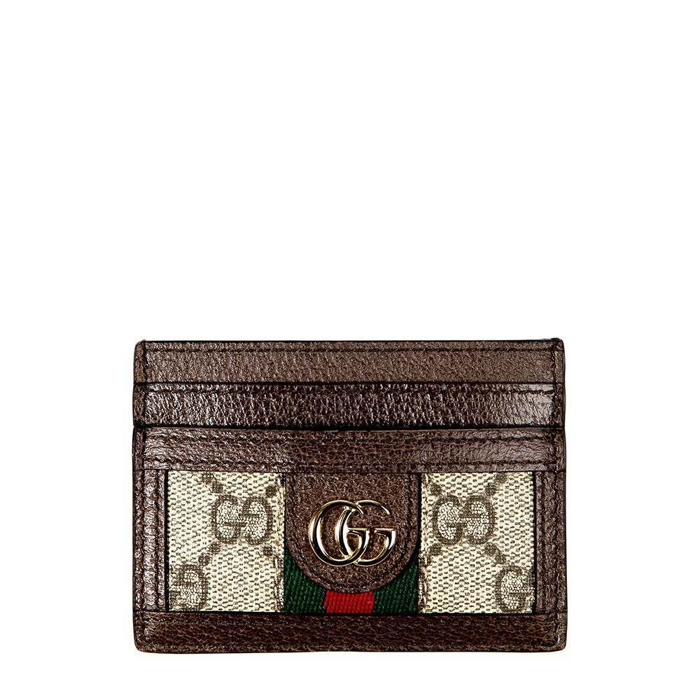 Gucci Ophidia GG Supreme Card Holder, Brown & Beige Leather Wallet